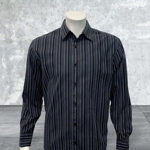 Cubavera Black Gray Vertical Striped Long Sleeve Mens Dress Shirt Size Large EUC